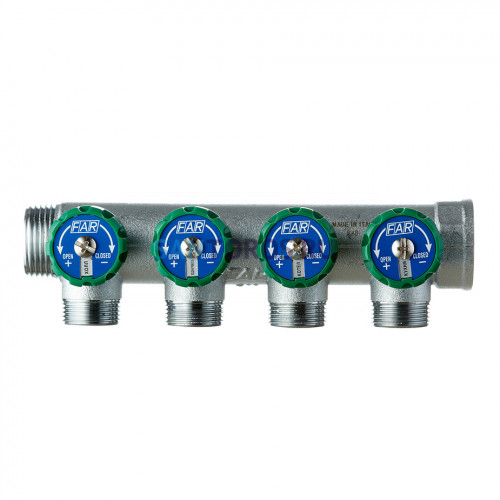 Коллектор Far (FK 3824 134) 1 ВР(г) х 4 выхода 3/4 НР(ш) ЕК х 1 НР(ш) регулируeмый FK 3824 134